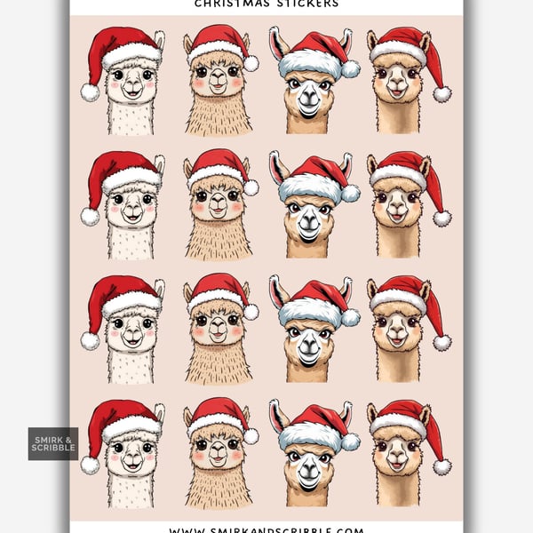 Funny Christmas Sticker Sheet - Festive Xmas Llama