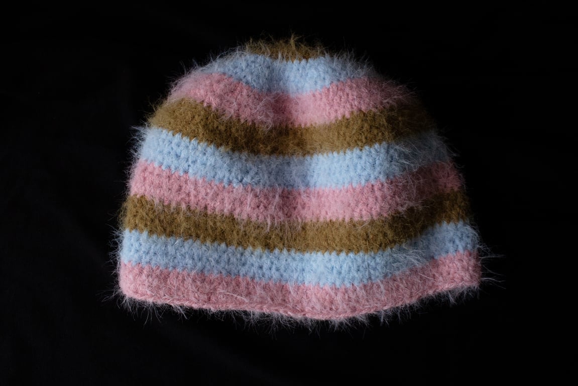 Fluffy Crochet Striped Hat
