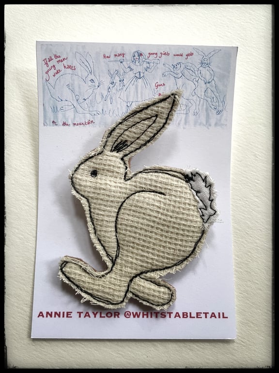 Bunny brooch, textile art hare 