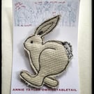 Bunny brooch, textile art hare 