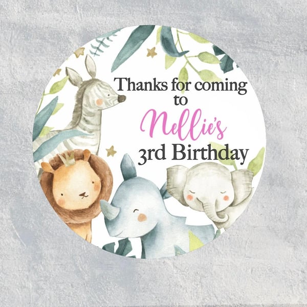 Jungle Safari Personalised Happy Birthday Stickers
