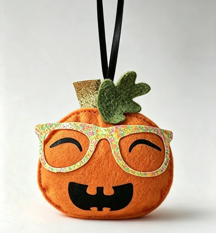 Handmade Felt Pumpkin Ornament Cute Glasses Pumpkin Halloween Hanging Decoration