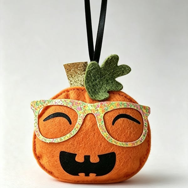 Handmade Felt Pumpkin Ornament Cute Glasses Pumpkin Halloween Hanging Decoration
