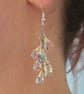 Wire Wrapped Iridescent Clear Teardrop Cluster Dangle Earrings, Sterling Silver - Image 3