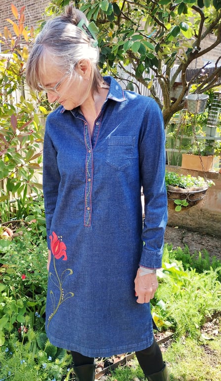 Denim dress with hand embroidery