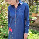 Denim dress with hand embroidery
