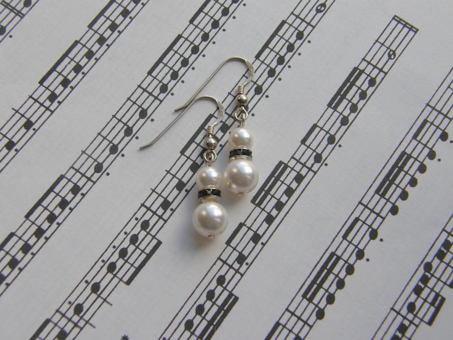 Sterling Silver Swarovski Pearl and Crystal rondelle drop earrings