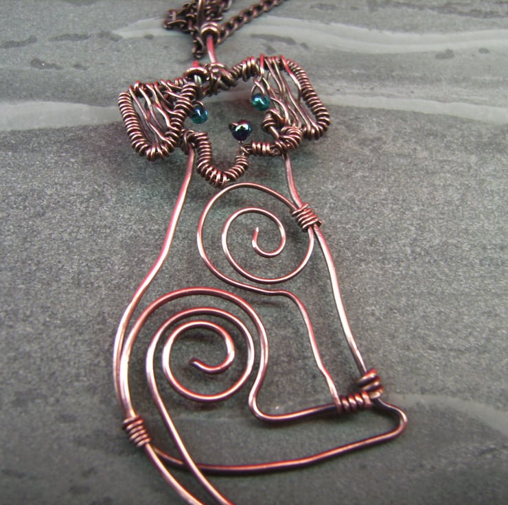 Copper Wire Dog Pendant Necklace Scruffy Folksy