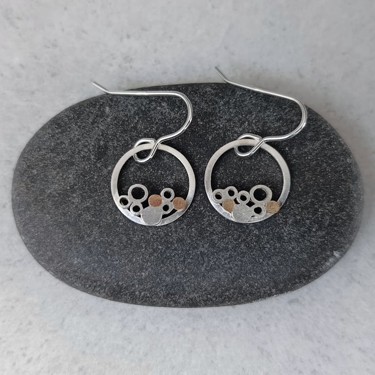 Recycled Sterling Silver Wire Earrings - Circle Cluster Drop Earrings