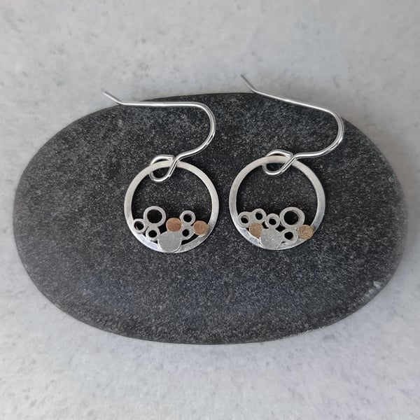 Recycled Sterling Silver Wire Earrings - Circle Cluster Drop Earrings