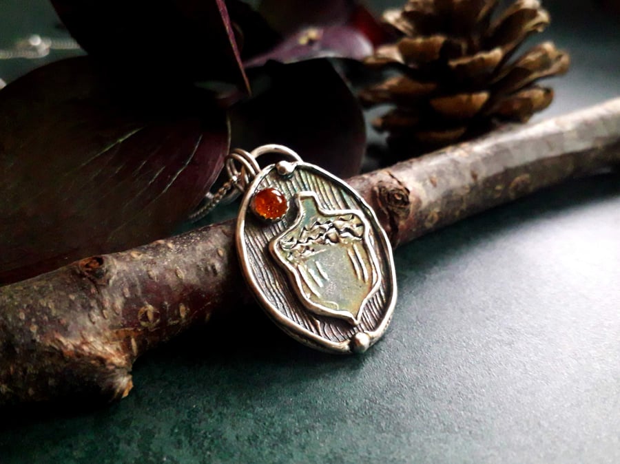 Acorn Pendant with Amber, Forest Fairy, Woodland, Autumn