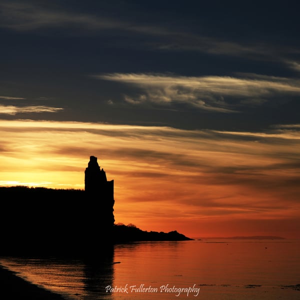 Ayrshire coast , sunset at Greenan castle south west Scotland