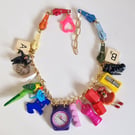 Colourful Kitsch Upcycled Charm Necklace - Nostalgic Toy Statement Jewellery