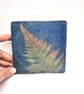 Handmade Ceramic Tile with Fern Impression and Slip Decoration