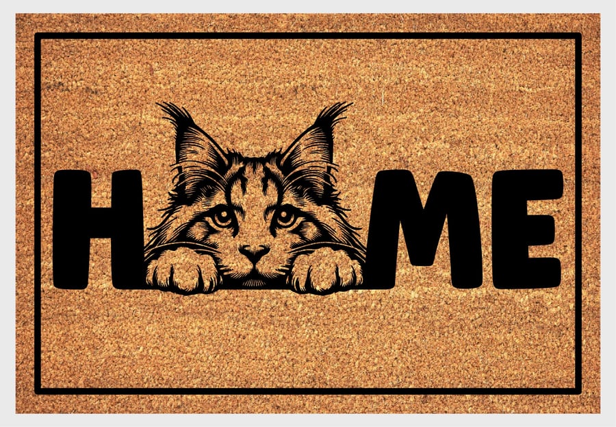 Maine Coon Cat Home Door Mat No.4 - Maine Coon Cat Welcome Mat - 3 Sizes