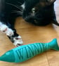 Personalised cat toy. Cotton canvas fish shaped kicker toy. - Image 2