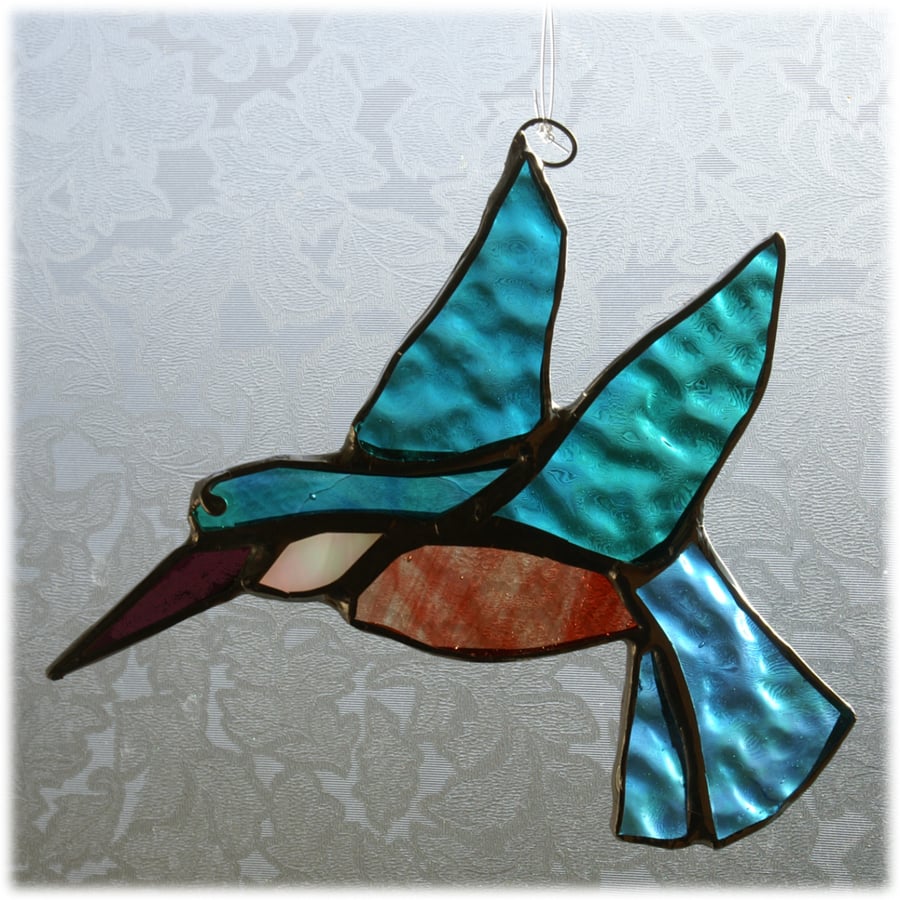 SOLD Kingfisher Stained Glass Handmade Suncatcher Bird 