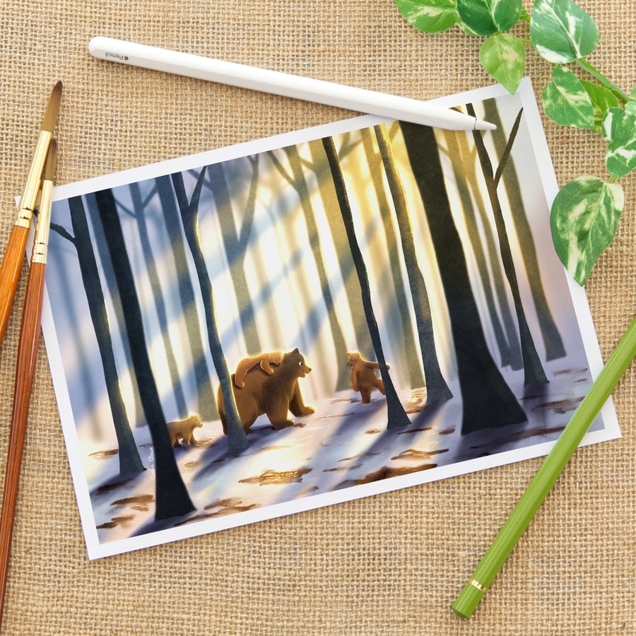 Bears On A Walk Fine Art Giclee Child's Print