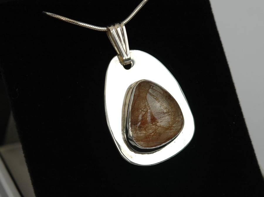 Sterling Silver Freeform Pendant with Rutilated Quartz Gemstone, Hallmarked, P68