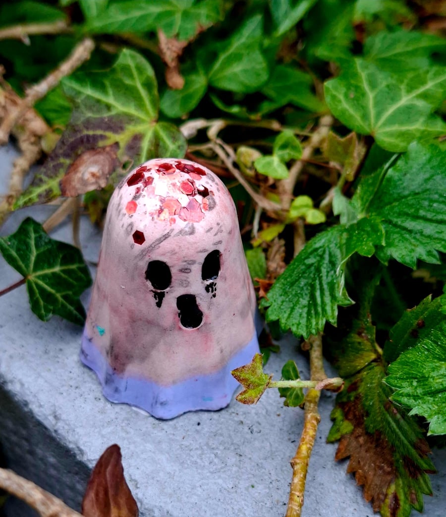 Spooky Cute Mini Ghost Figurines Eco-Resin Glitter Brain Detail Handmade Gothic 