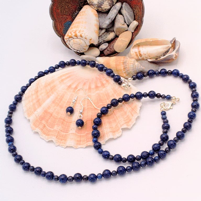 Lapis Lazuli and Sodalite Necklace Bracelet and Earrings Set, Jewellery Set