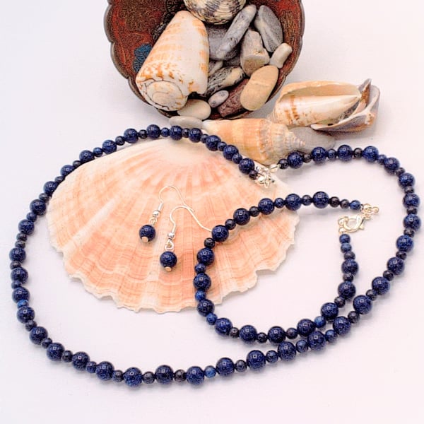 Lapis Lazuli and Sodalite Necklace Bracelet and Earrings Set, Jewellery Set