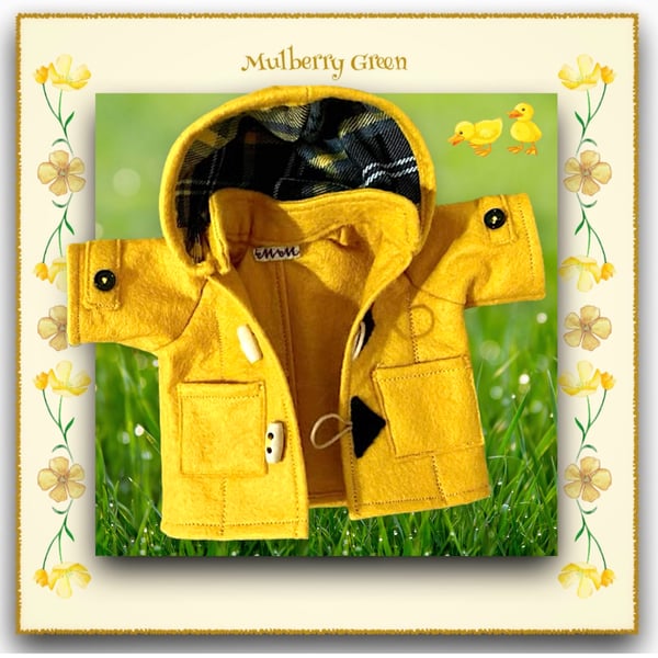 Mustard Duffle Coat with a Tartan Lined Hood