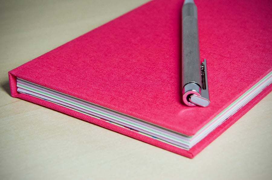 Tall hardback notebook with full cloth cover