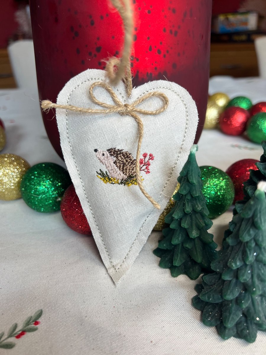 Beautiful linen hedgehog embroidered lavender bag