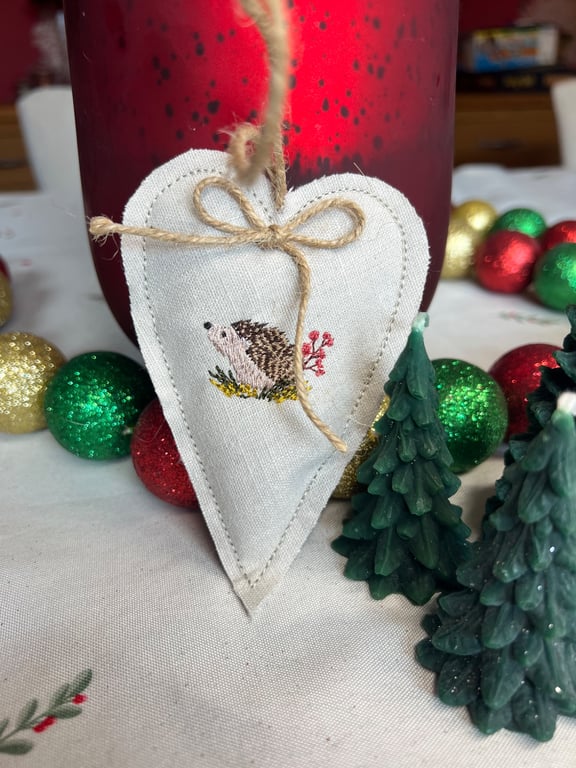 Beautiful linen hedgehog embroidered lavender bag