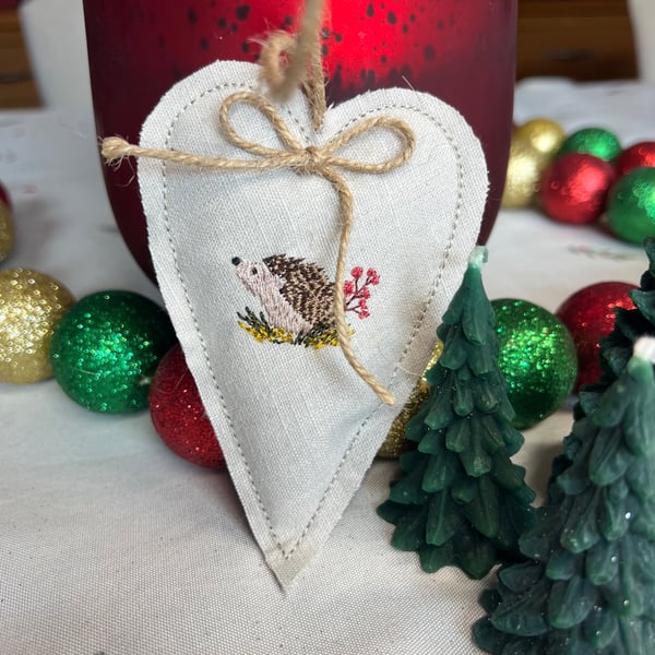 Beautiful linen hedgehog embroidered lavender bag