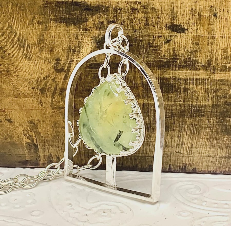 Handmade Silver Prehnite Tree Pendant