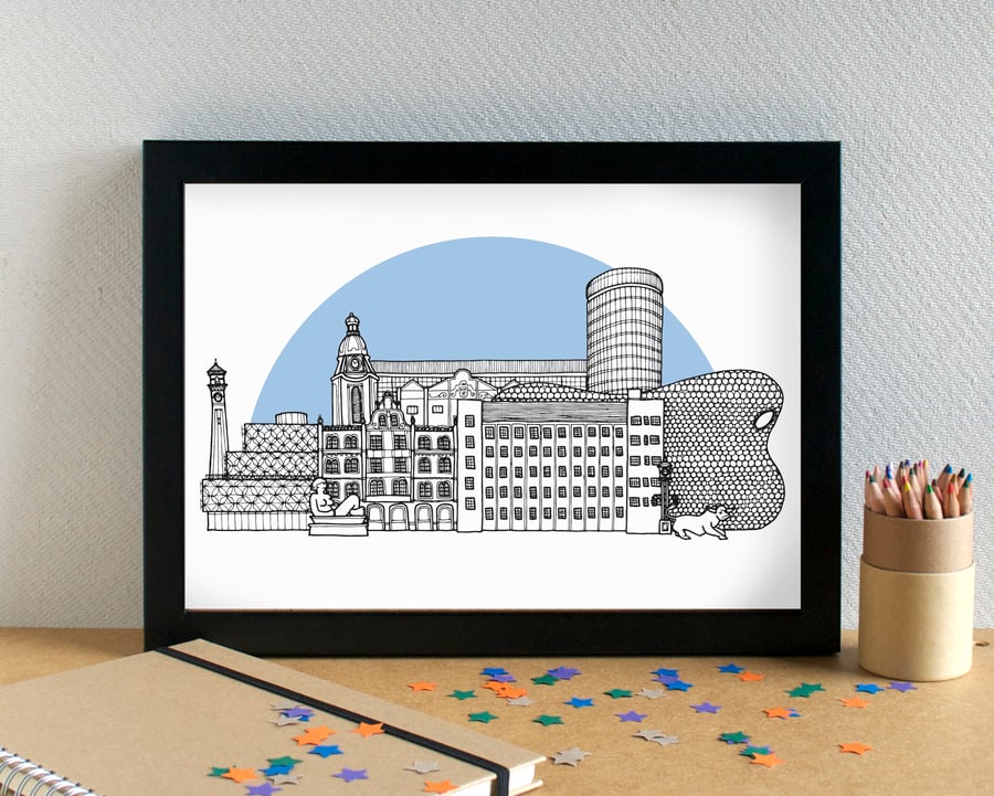Birmingham - featuring Aston Villa's Villa Park - Skyline Art Print