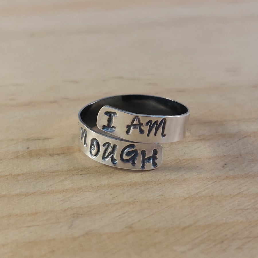 Sterling Silver Hand Stamped I Am Enough Adjustable Ring (SKU130625)