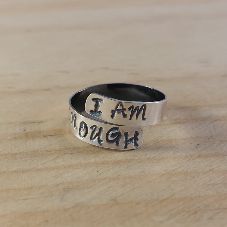Sterling Silver Hand Stamped I Am Enough Adjustable Ring (SKU130625)