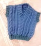 Blue Cabled Sleeveless Tank Top with Petrol Blue Edging, Birthday Gift for Child - Image 6