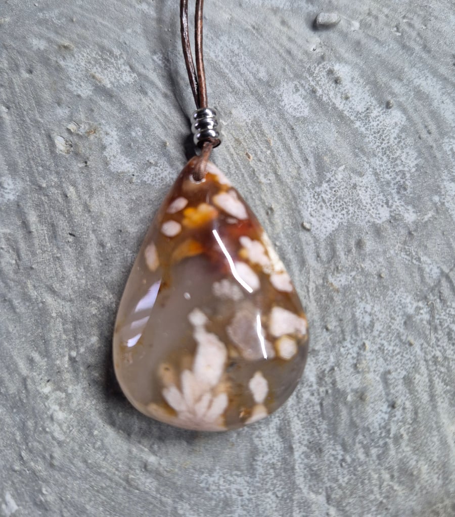 Natural Sakura Agate Teardrop Pendant