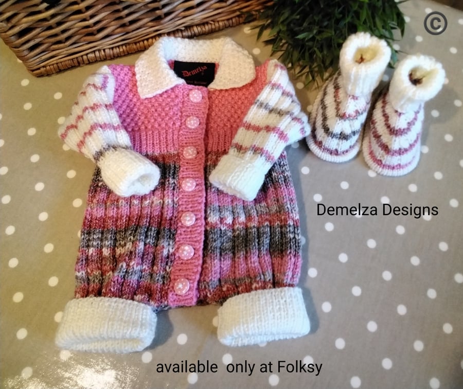 Cosy Baby Girl's Knitted Romper Set with Cotton & Wool blend 0- 6 months size