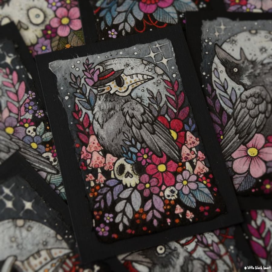 poisonous plague doctor crow - original aceo illustration