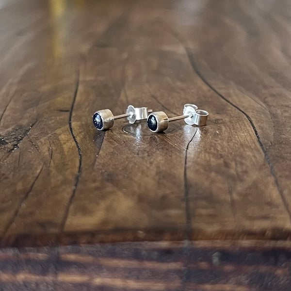 Written In The Stars Stud Earrings - Handmade, Sterling Silver, Blue Goldstone