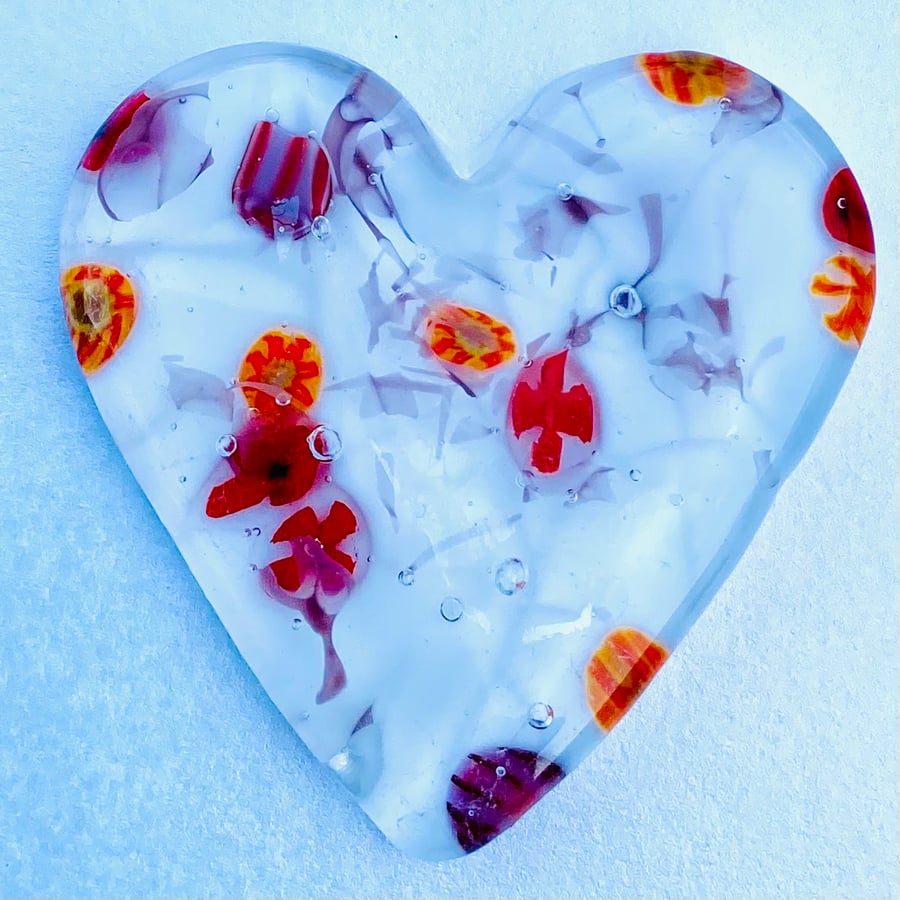 Fused glass (cast heart ) in a box frame 