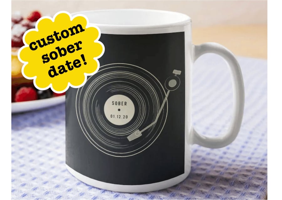 Personalised Sober Mug - Sober Vinyl Sobriety Gift, AA Gifts sober anniversary g