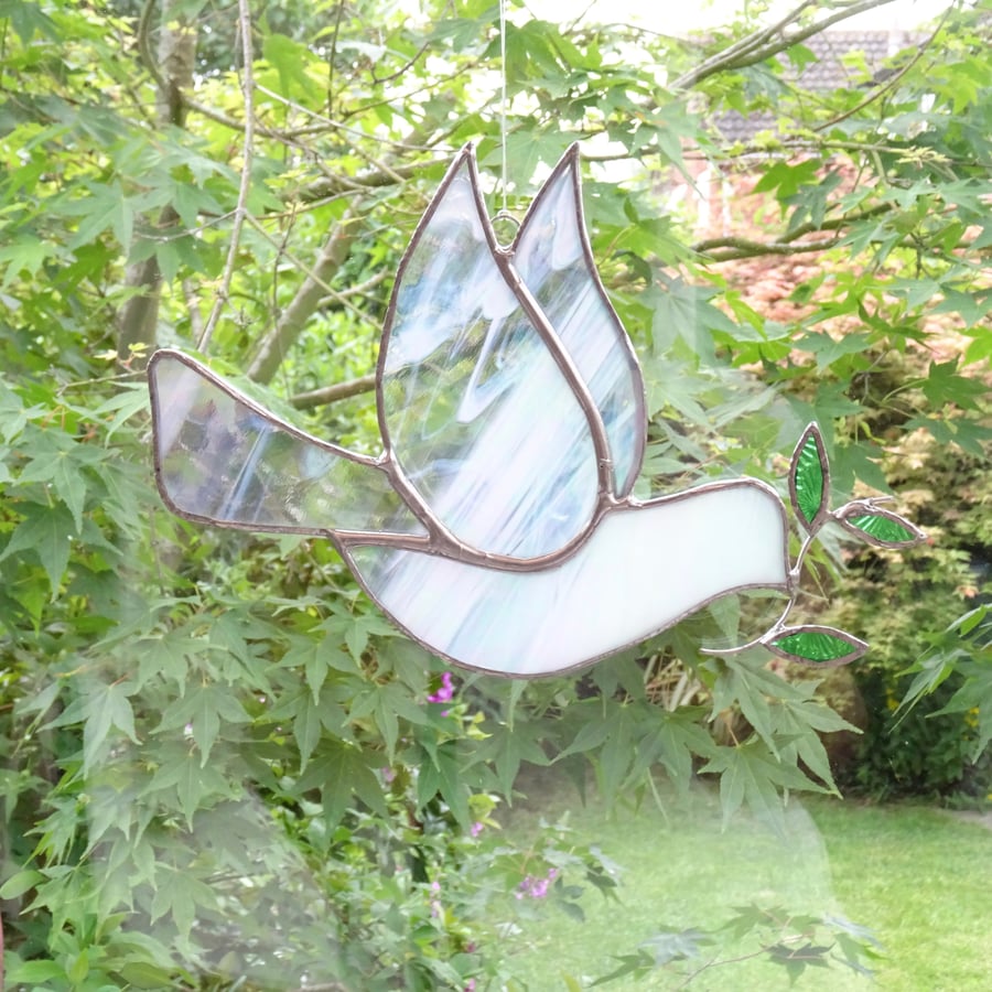 Stained Glass Dove Suncatcher - Handmade Hanging Decoration