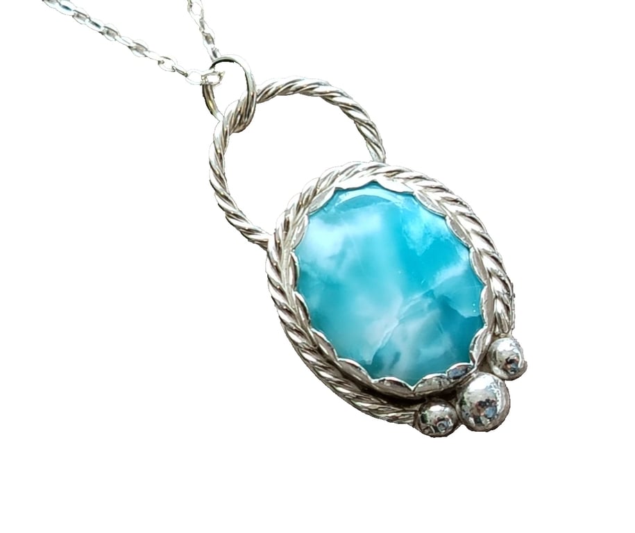 Necklace Silver Larimar Jewellery Gift Ocean Blue Oval Recycled Sterling 925