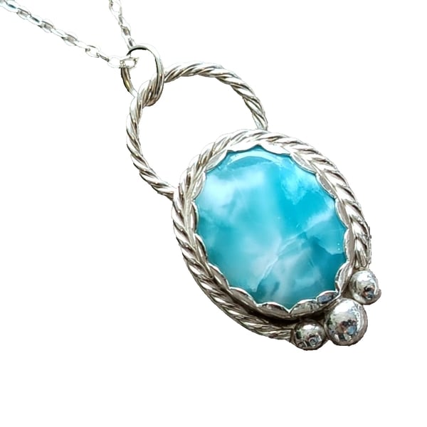 Necklace Silver Larimar Jewellery Gift Ocean Blue Oval Recycled Sterling 925