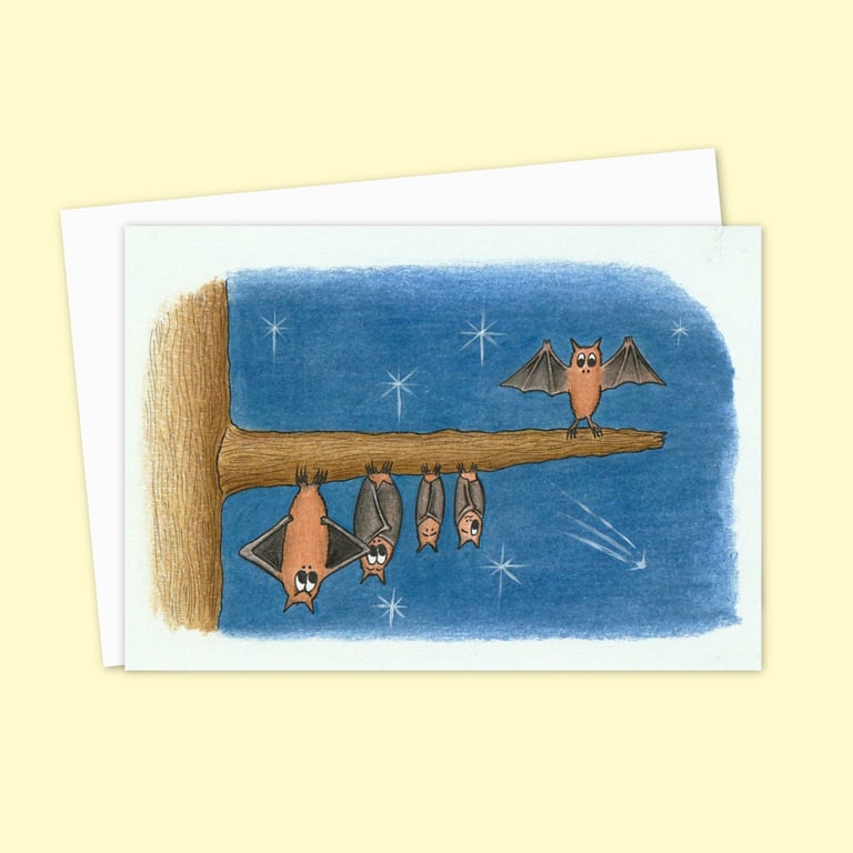 Funny Bats Greetings Card: Cute Hand Drawn Illustration For Any Occasion (209)