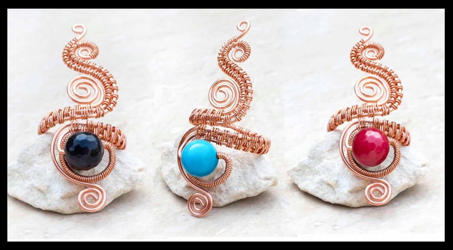 Copper wire ring,copper ring-adjustable, wire wrapped turquoise ring,