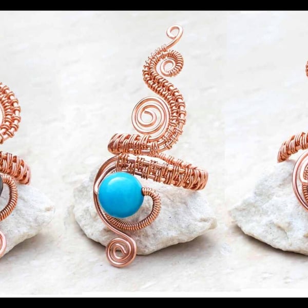 Copper wire ring,copper ring-adjustable, wire wrapped turquoise ring,