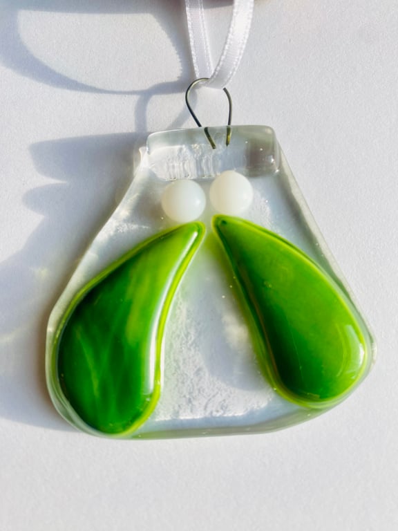 Fused glass mistletoe Christmas decoration 