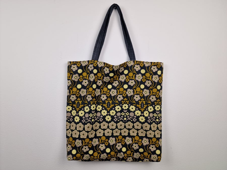 Vintage 1970s Peter Hall "Cascade" fabric floral print shoulder tote bag